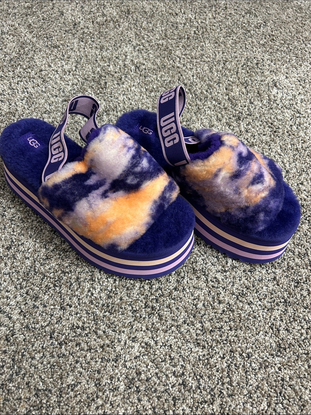 UGG womens Purple & Orange Tie-Dye Fluff Slide Sandals